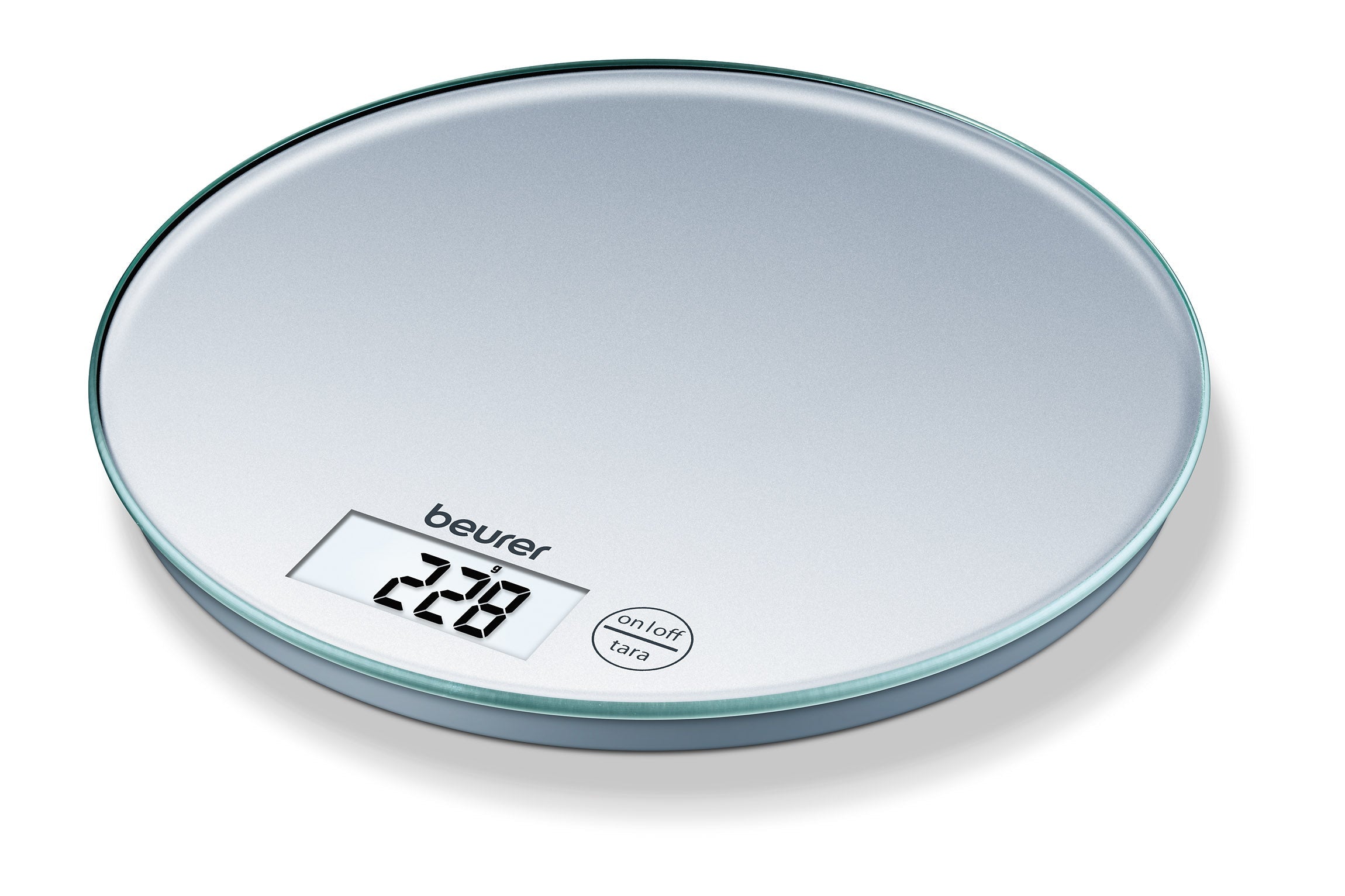 KS 28 CIRCULAR / Beurer Kitchen Scale glass, An elegant round glass kitchen scale weighing up to 5 k