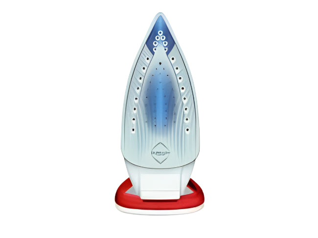 White iron with blue light on a white background