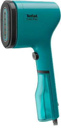 Turquoise hair dryer with black accents on a white background, featuring the Tefal brand.