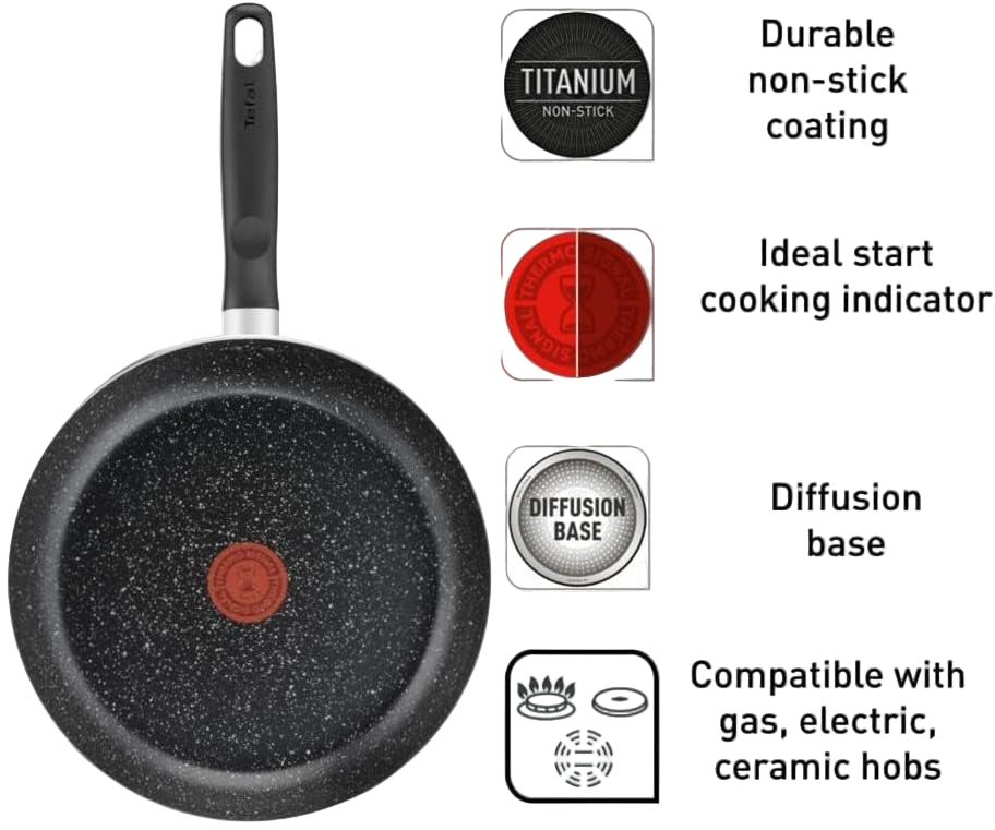 مجموعة طهي Tefal، تشمل قدور الحساء والمقالي (22 و24 و28 سم)، باللون الأسود