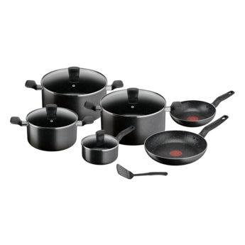 مجموعة طهي Tefal، تشمل قدور الحساء والمقالي (22 و24 و28 سم)، باللون الأسود