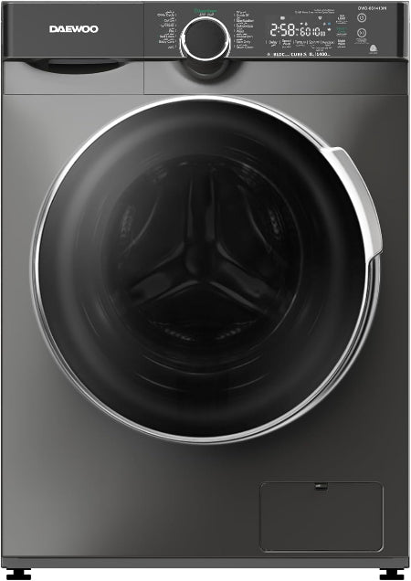 Daewoo washing machine with open door on a white background