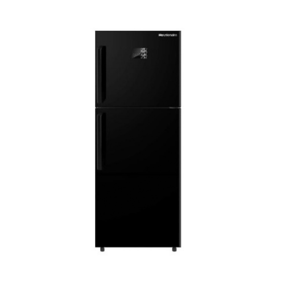 Unionair Top Mount Refrigerator, Two door No frost, 370Lit, Black Glass