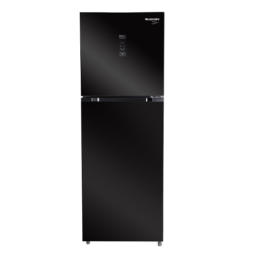 Unionair Top Mount Refrigerator, Two door No frost, 370Lit, Black Glass with Silver