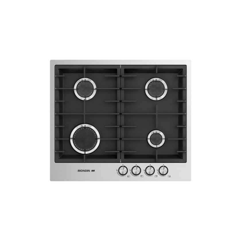 TX604VN / Mondin Gas Hob 60 / Cast Iron / With Safety / Stainless Steel + Black