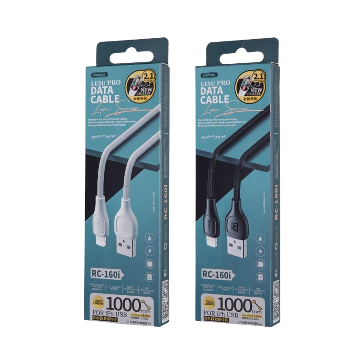 Remax Lesu Pro USB-A to Lightning Data Cable 2.1A, 1M — Black / White