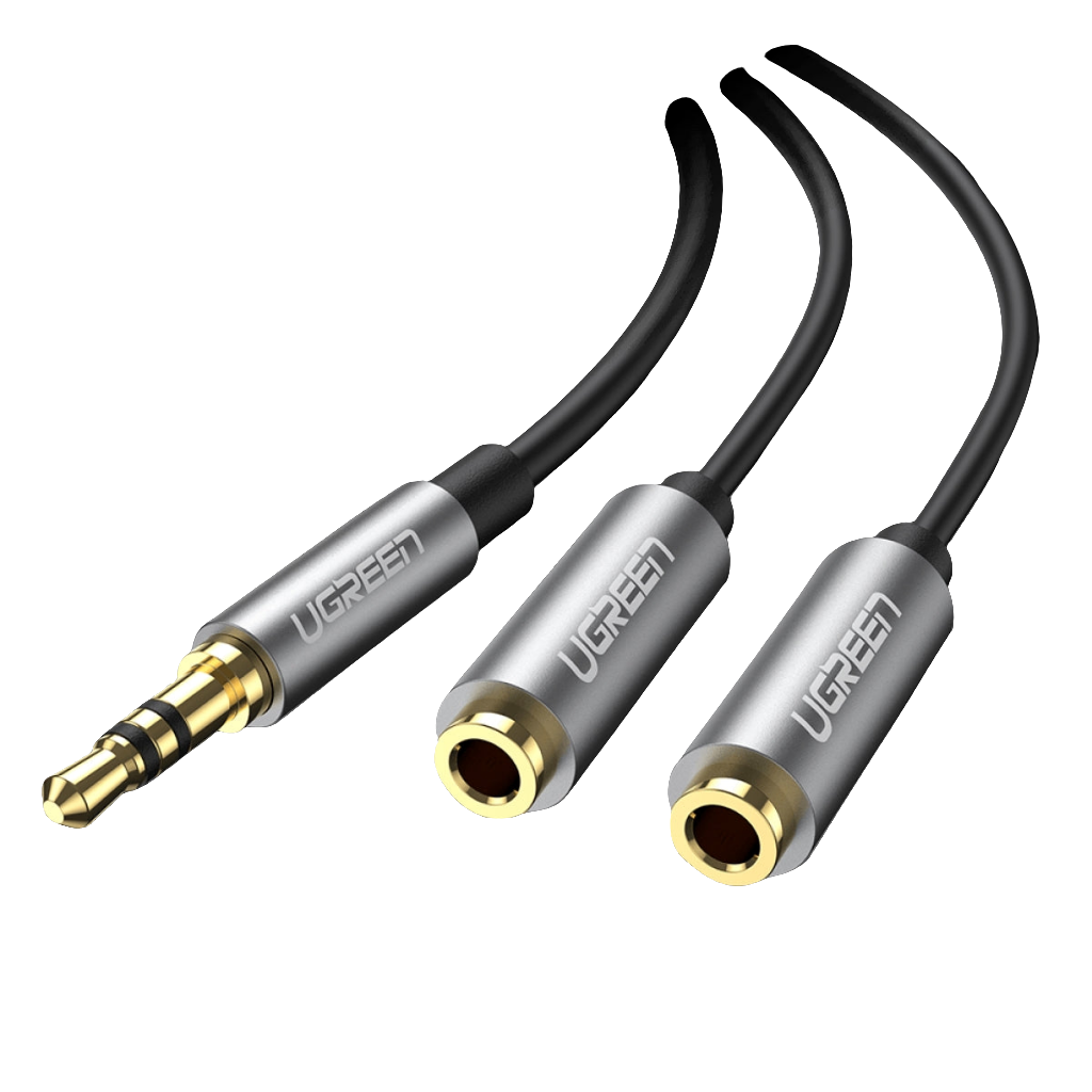 Ugreen 3.5Mm Male To 2 Female Audio Cable Aluminum Case, Black