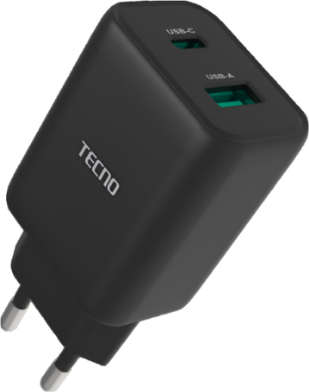 Tecno  Adapter Dual Output Charger, 33Watts, Black