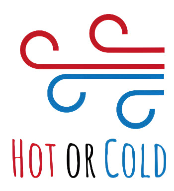 Logo with red and blue temperature symbols and 'Hot or Cold' text on a white background