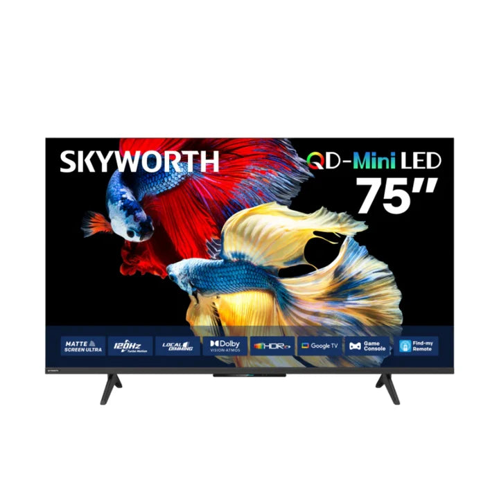 Skyworth 75" Smart Google TV ,  Mini LED QLED , 3HDMI & 2USB ,Voice Control