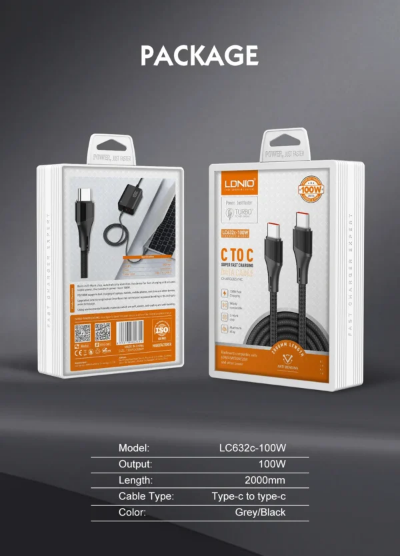 Ldnio Cable High Power, 100Watts, Grey Ldnio Cable High Power, 100Watts, Grey