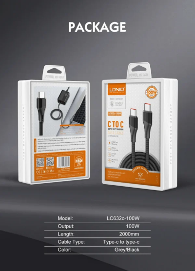 Ldnio Cable High Power, 100Watts, Grey