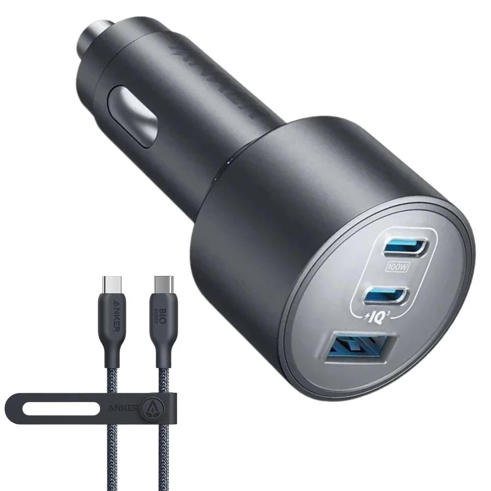 Anker Car Charger, 167.5Watts, 3Ports. Cable Bundle, Grey