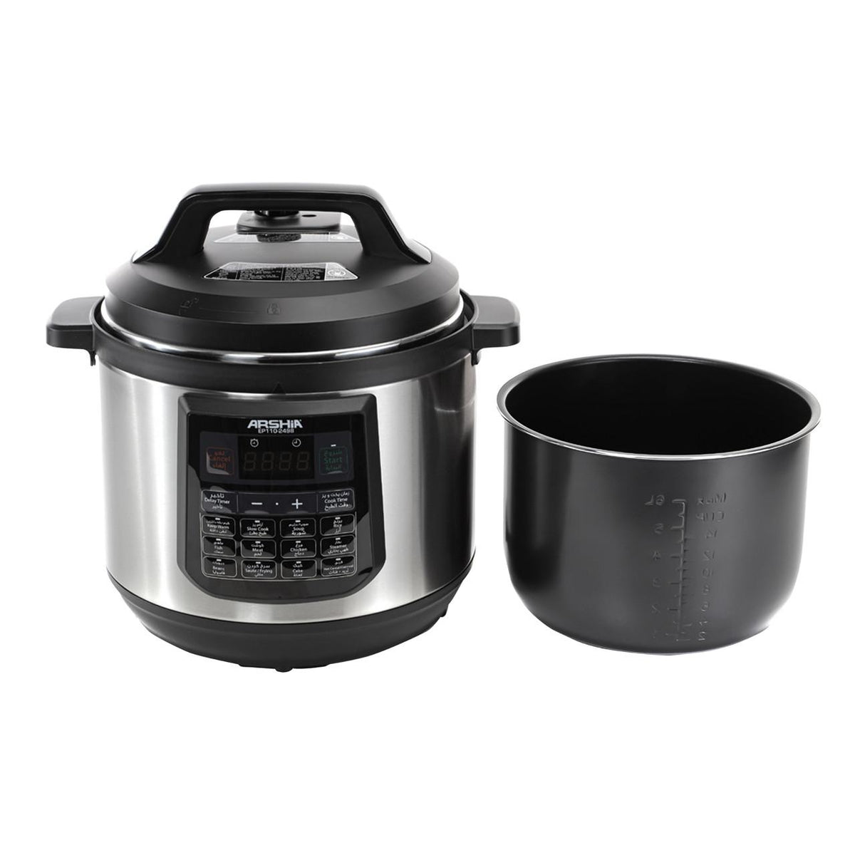 Arshia Digital Pressure Cooker, 8Lit, 1200Watts, Black & Steel Arshia Digital Pressure Cooker, 8Lit, 1200Watts, Black & Steel