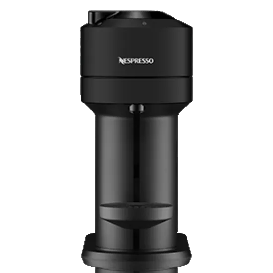 Black Nespresso coffee machine on a white background