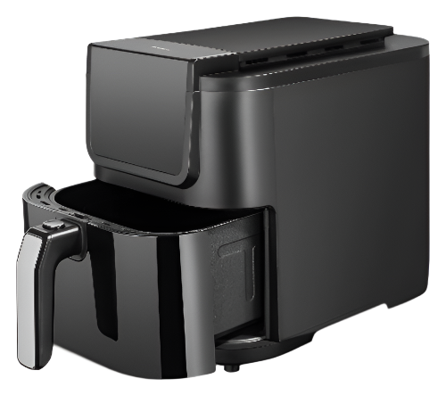 Black air fryer on a white background
