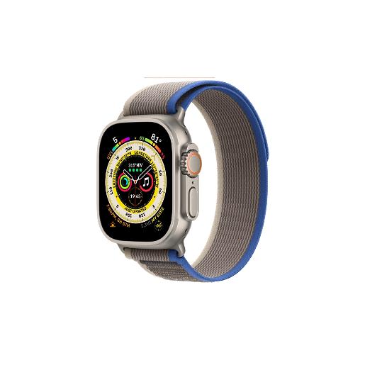 A /Apple Watch Ultra GPS + Cellular, 49mm Titanium Case with Blue/Gray Trail Loop - S/M