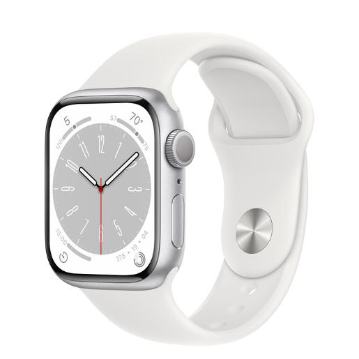 A / Apple Watch Series 8 GPS 41mm Silver Aluminium Case with White Sport Band - Regular