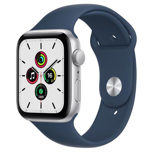 A/Apple Apple Watch SE GPS, 44mm Silver Aluminium Case with Abyss Blue Sport Band - Regular