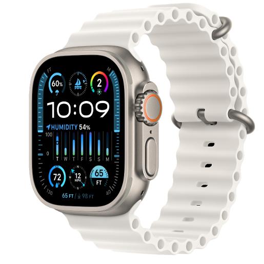 A / Apple Watch Ultra GPS + Cellular, 49mm Titanium Case with White Ocean Band