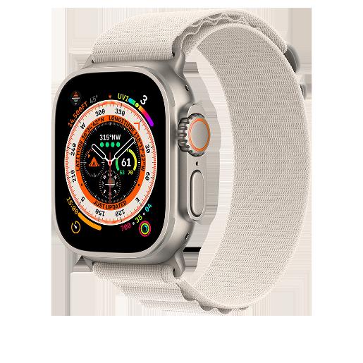 A / Apple Watch Ultra GPS + Cellular, 49mm Titanium Case with Starlight Alpine Loop - Small