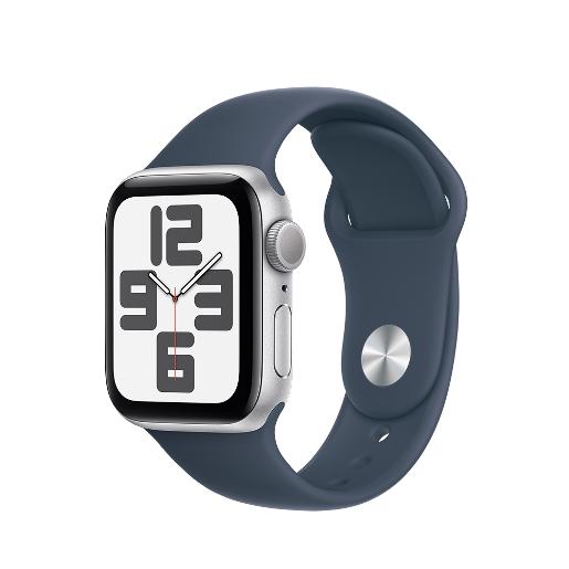 A /Apple Watch SE GPS 40mm Silver Aluminium Case with Storm Blue Sport Band - M/L