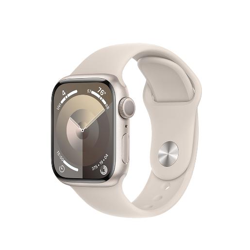 A /Apple Watch Series 9 GPS 41mm Starlight Aluminium Case with Starlight Sport Band - S/M