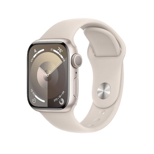 A /Apple Watch Series 9 GPS 45mm Starlight Aluminium Case with Starlight Sport Band - S/M