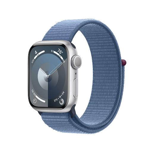 A /Apple Watch Series 9 GPS 45mm Silver Aluminium Case with Winter Blue Sport Loop
