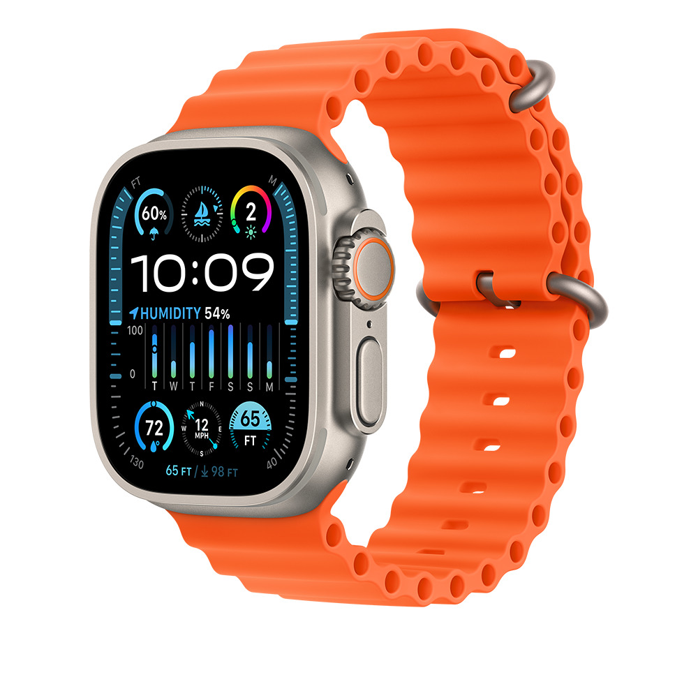 A /Apple Watch Ultra 2 GPS + Cellular, 49mm Titanium Case with Orange Ocean Band