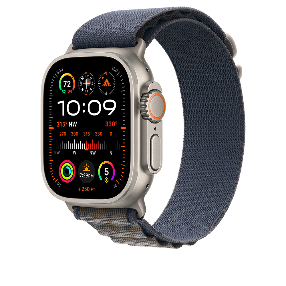 A /Apple Watch Ultra 2 GPS + Cellular, 49mm Titanium Case with Blue Alpine Loop - Medium