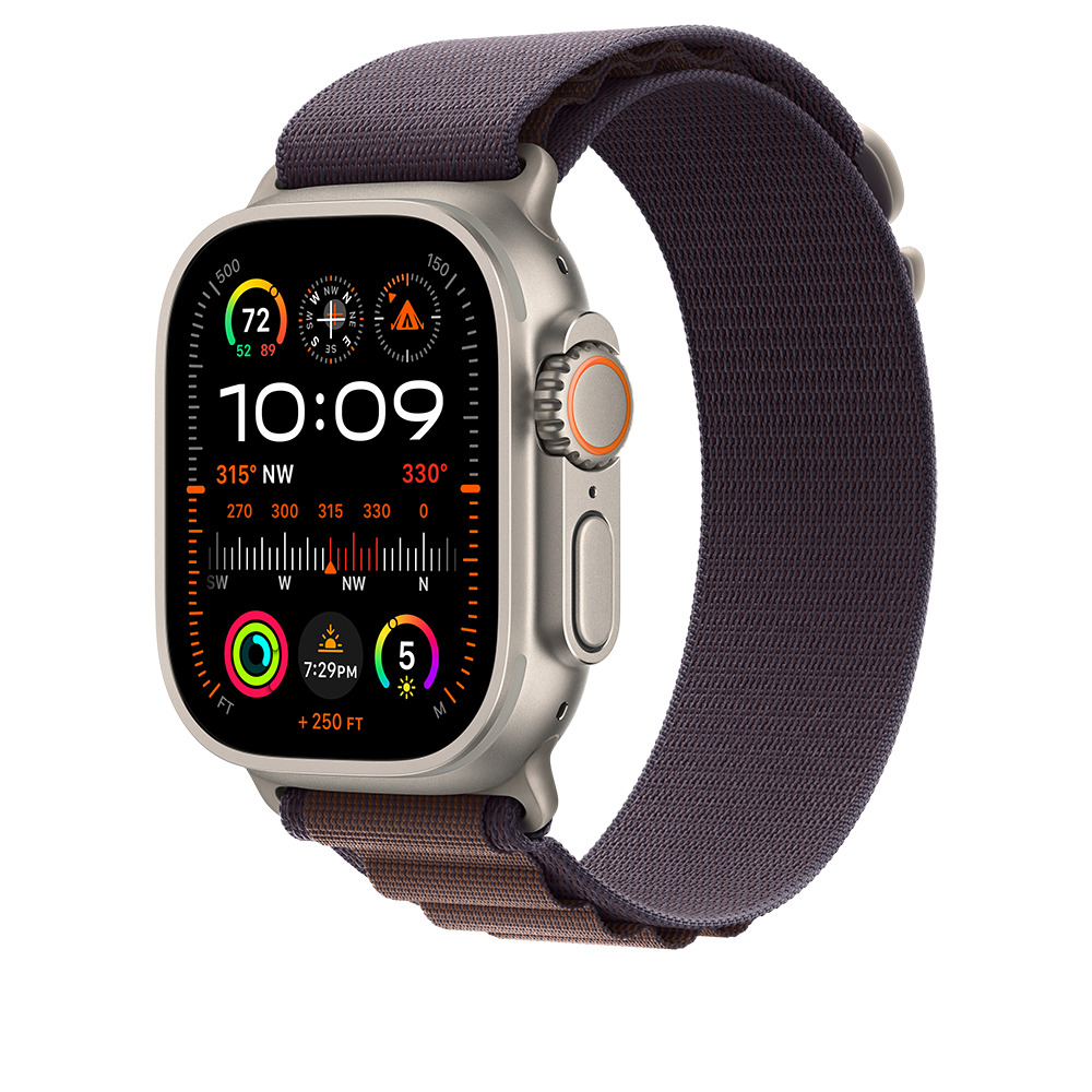 A /Apple Watch Ultra 2 GPS + Cellular, 49mm Titanium Case with Indigo Alpine Loop - Medium