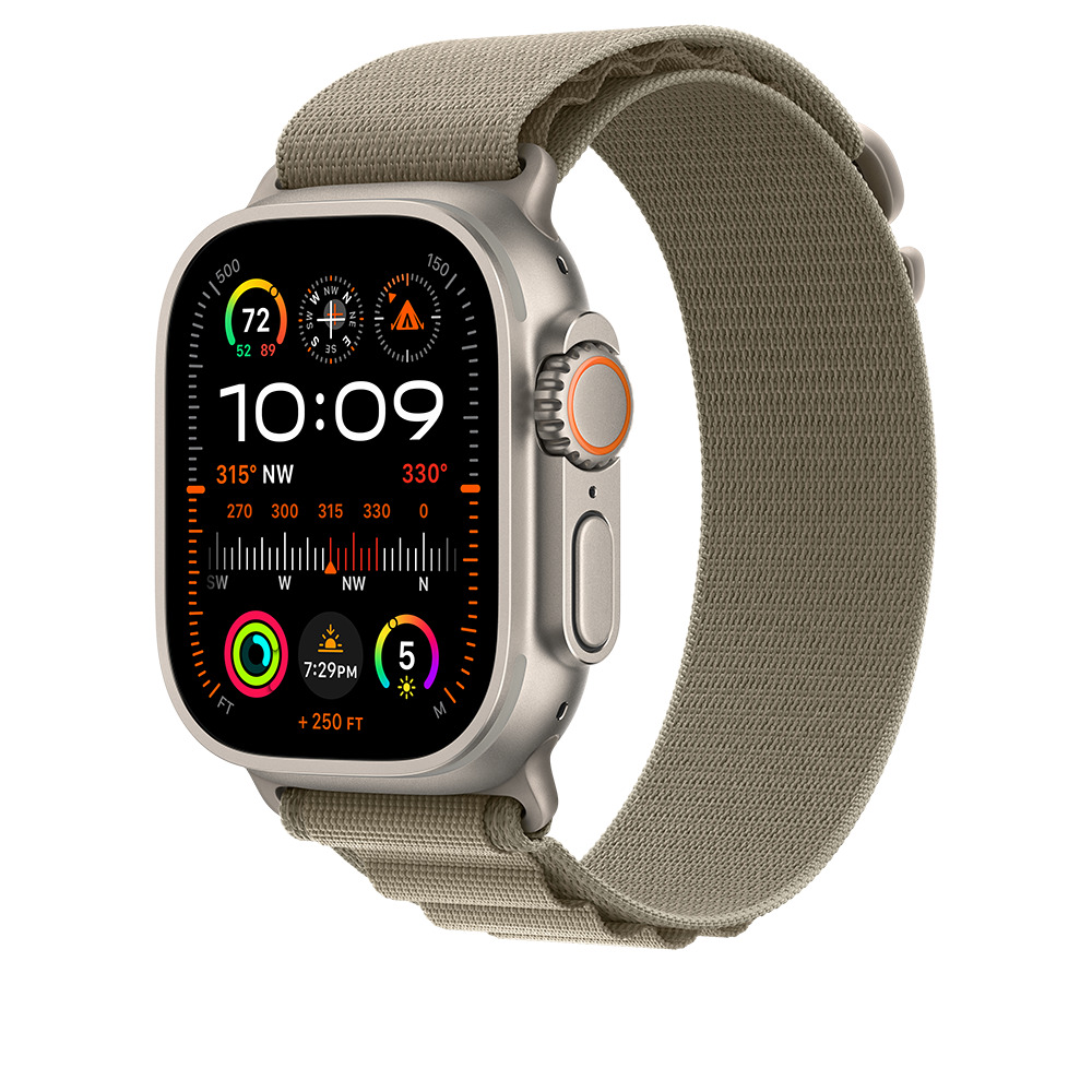A /Apple Watch Ultra 2 GPS + Cellular, 49mm Titanium Case with Olive Alpine Loop - Medium