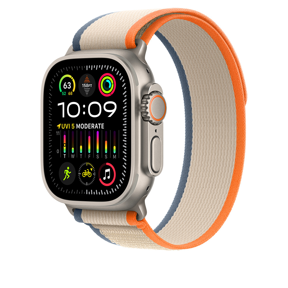 A /Apple Watch Ultra 2 GPS + Cellular, 49mm Titanium Case with Orange/Beige Trail Loop - S/M