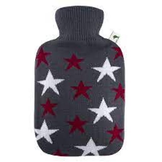 HUGO FROSCH HOT WATER BOTTLE CLASSIC KNITTED COVER 1.8LTR STARS BORDEAUX 0583
