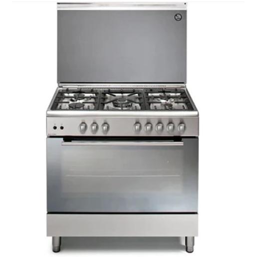 Optima Gas Oven 90cm , 5 burners , Full Safety, Fan , Mirror Glass + Stainless Steel