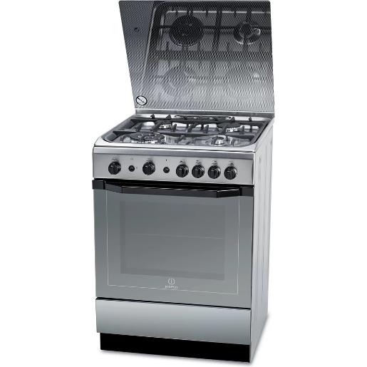 EX / Indesit gas freestanding cooker  60 cm silver, 4 burners, Size of Oven 60*60,Gas po