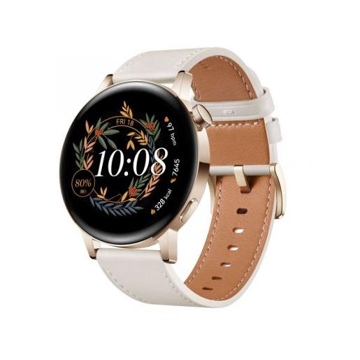 Huawei Wearable Watch GT 3 42MM Leather  Gold Stainless Steel Case Leather