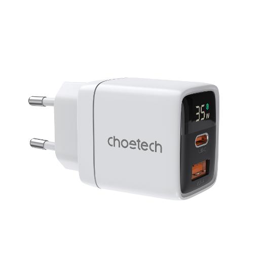 Choetech PD 35W Wall Charger Fast charger USB-C+USB-A,White