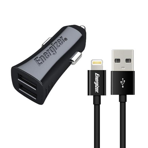 ENERGIZER CAR CHARGER 3.4A 2 USB + LIGHTNING CABLE (1M)