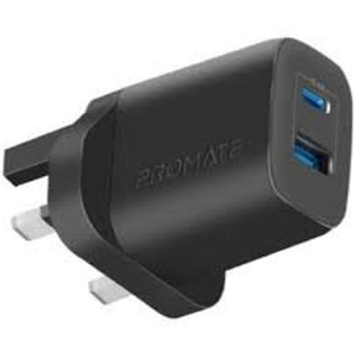 PROMATE BIPLUG-2 17W HIGH-SPEED DUAL PORT CHARGER BK