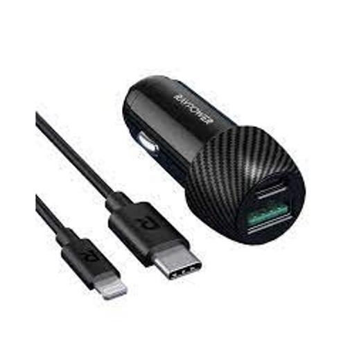 RAVPower  Total 49W Car Charger + 1m Lightning Cable Combo Black