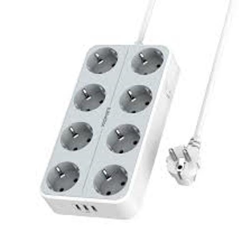 Promate | PowerCord8EU 4M | 3600W High Output 8-Outlet Power Strip with 3 USB Ports