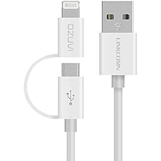 LINCOMN USB Type A to Micro USB / Lightning 2 in 1 Cable Mfi Certificated 1m