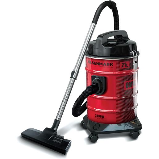 OLSENMARK Vacuum Cleaner ,2400W  , 21L Dust Bag Capacity, Red/Black, Anti-rust Metalic bo