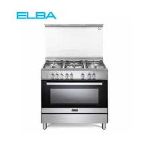 Elba Gas Cooker Silver , 5 burners, size of oven 90*60 , Timer , full safety