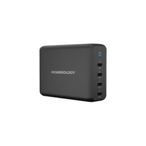 Powerology 165W GaN Desktop Charger with 4X PD Port UK AC Cable PD 100W , Black - 608374