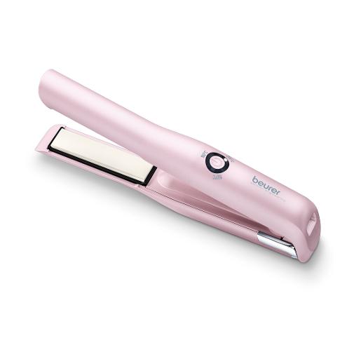 Beurer Rechargable hair straighner pink, 200-160 watt ,Lithium battery, 3 heat levels, ceram
