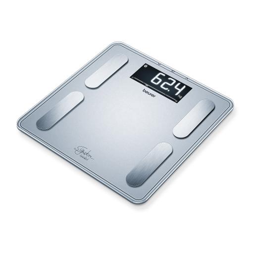 Beurer Diagonstic Bathroom Scale silver, Weighs body, fat, water, muscle percentage, bon